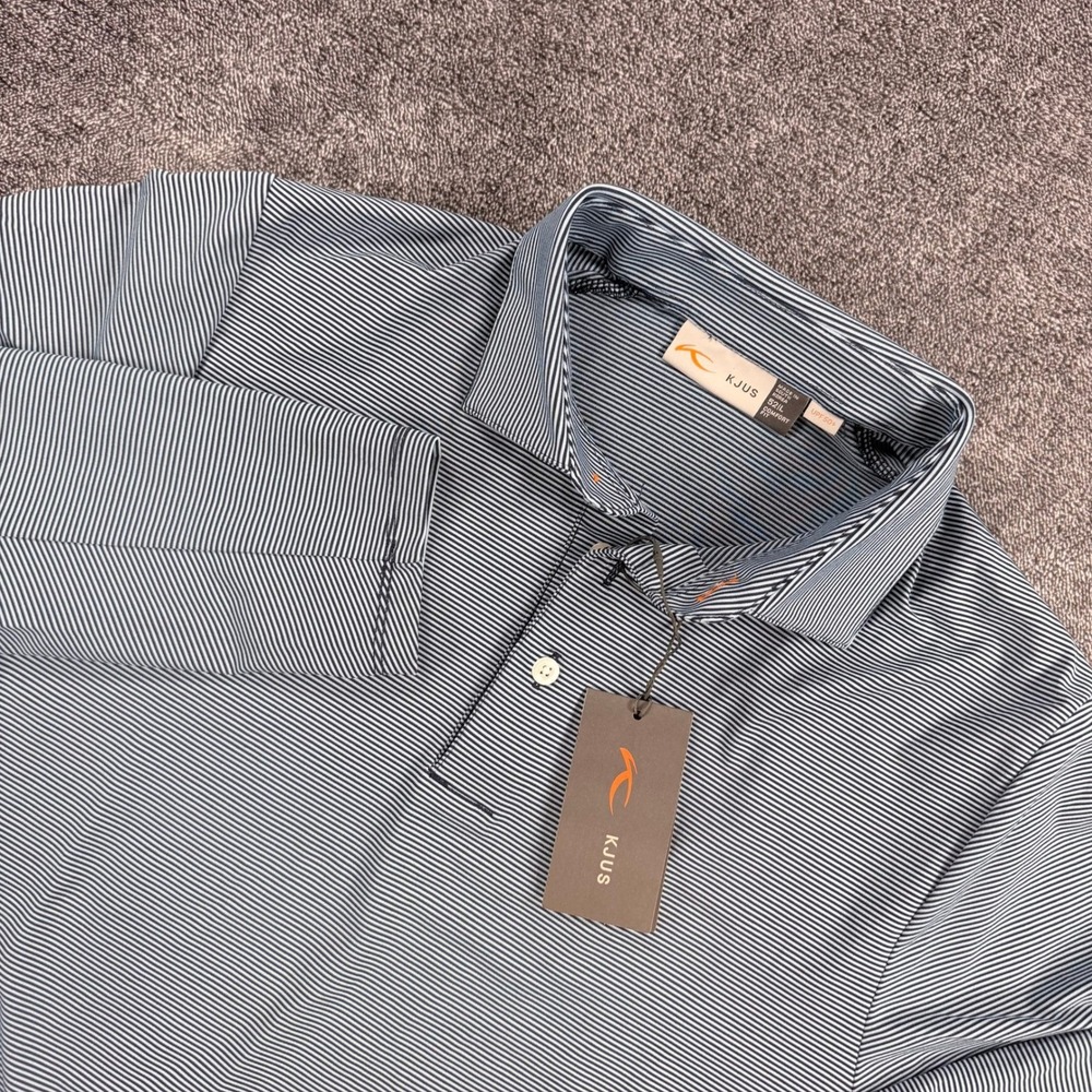 KJUS Men Soren Stripe Long Sleeve Polo Shirt Blue White Size 52 L NWT